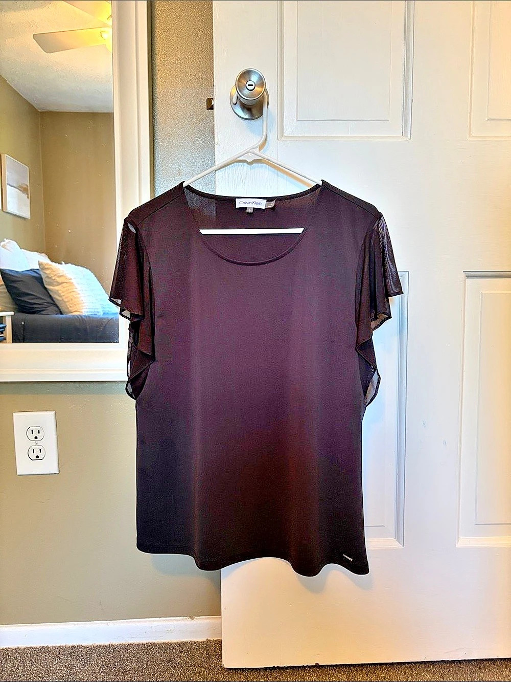 Calvin Klein Black Flutter Sleeve Short Sleeve Top